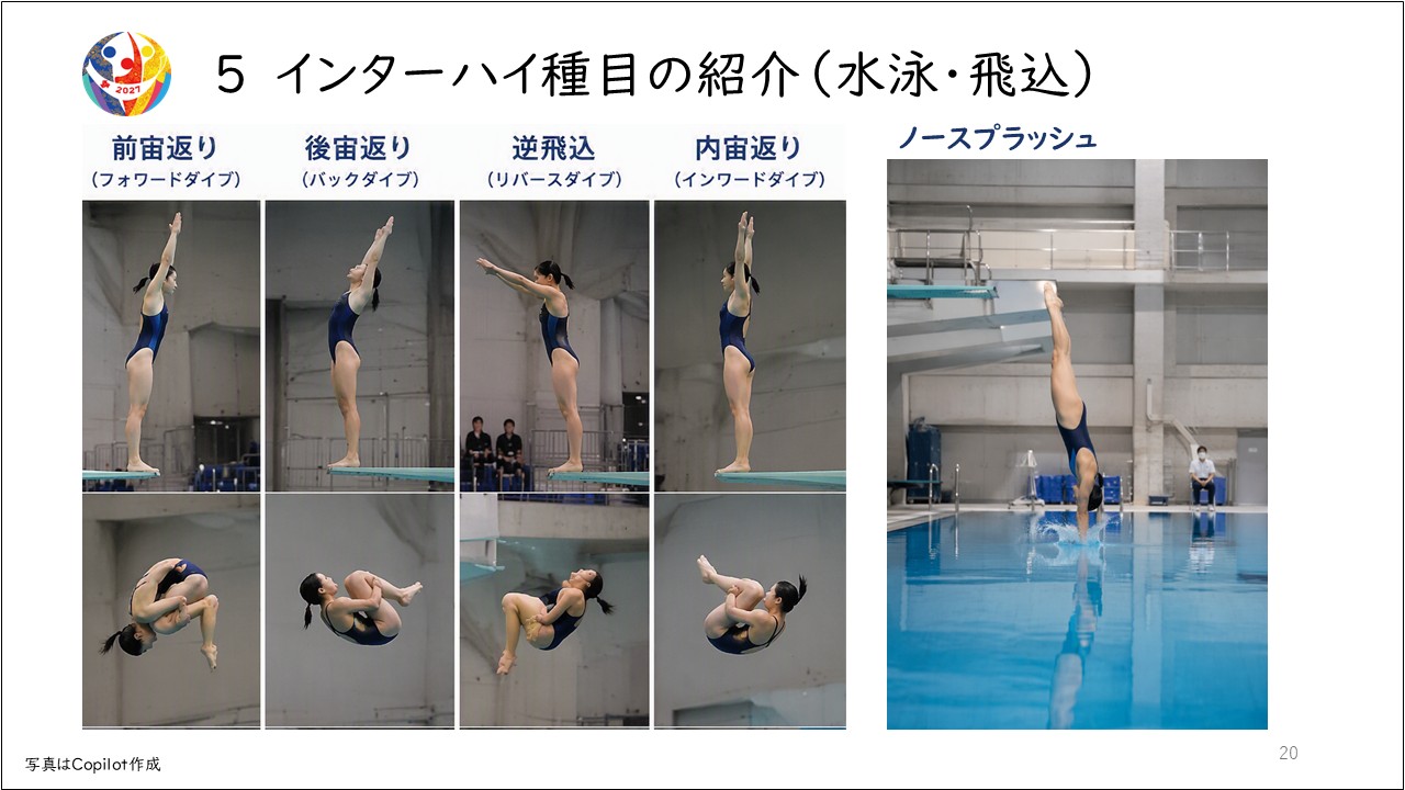 水泳（飛込）競技の説明資料のスライド