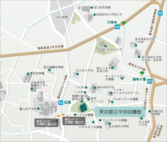 都立中央図書館の地図