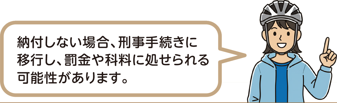 イラスト：納付しない場合、刑事手続きに移行し、罰金や科料に処せられる可能性があります。