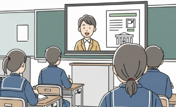 イラスト：オンラインでの外部講師による授業