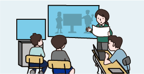 イラスト：オンラインでの外部講師による授業
